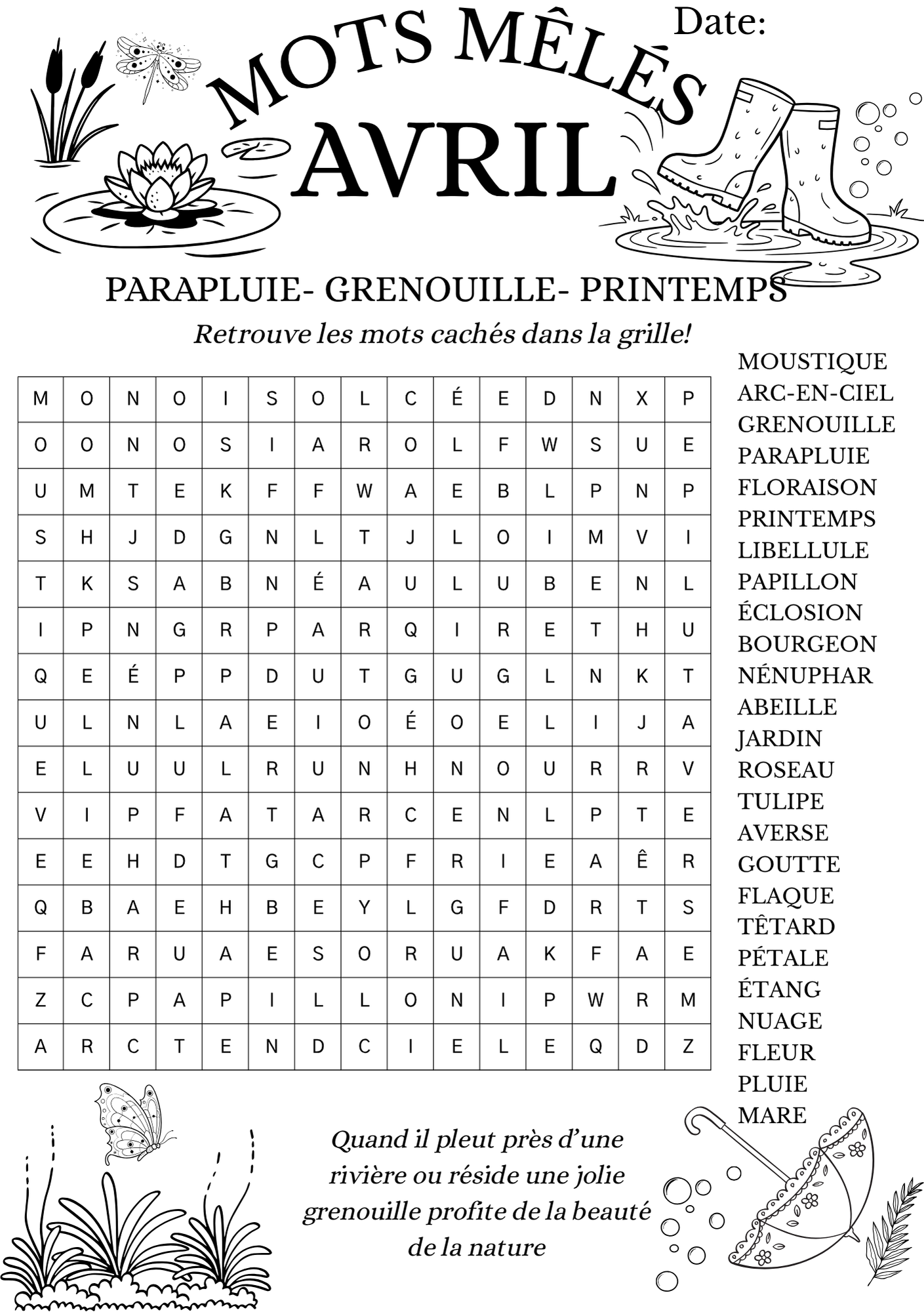 Mots Mêlés - Avril