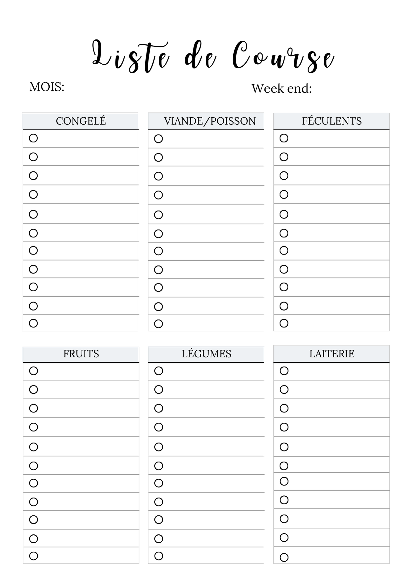 Liste de courses - 1er