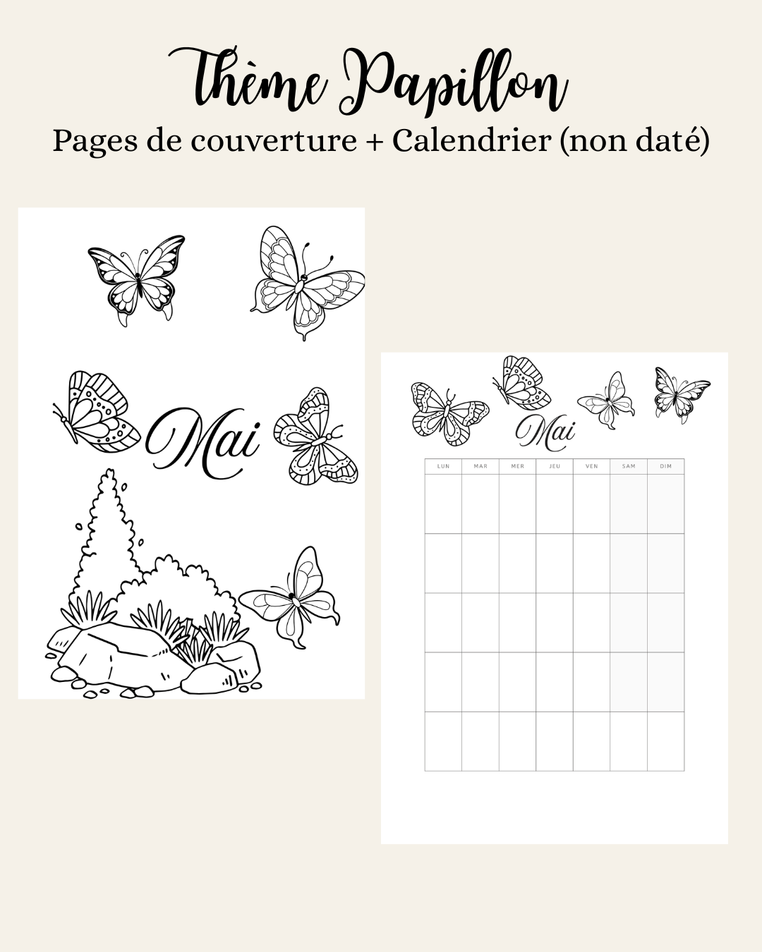 Thème Papillon - Couverture et calendrier (non daté)