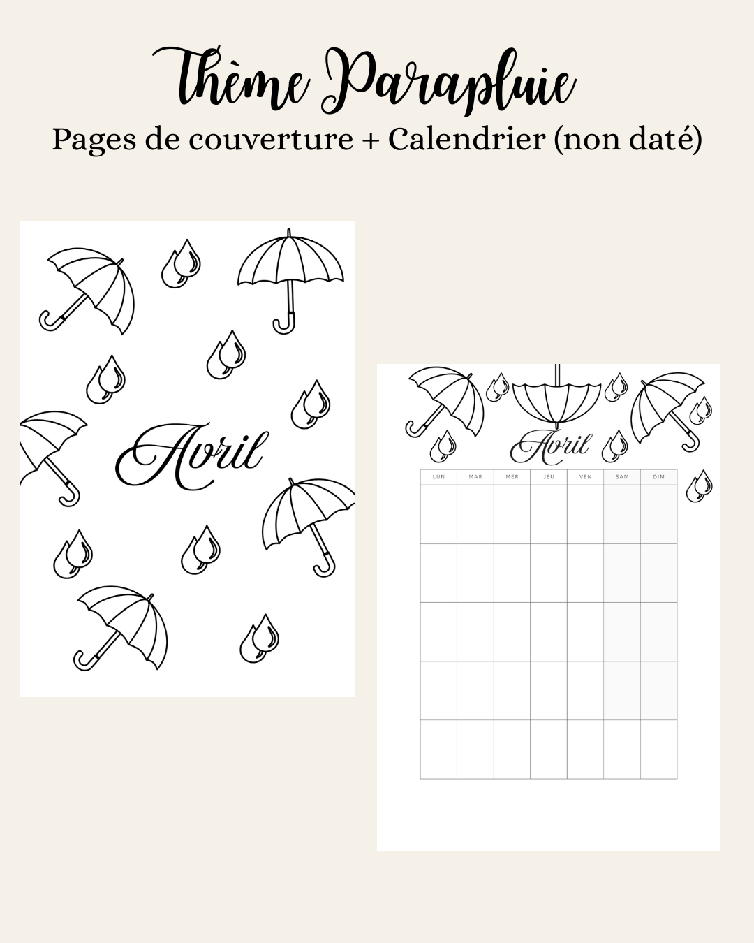 Thème Parapluie - Couverture et calendrier (non daté)