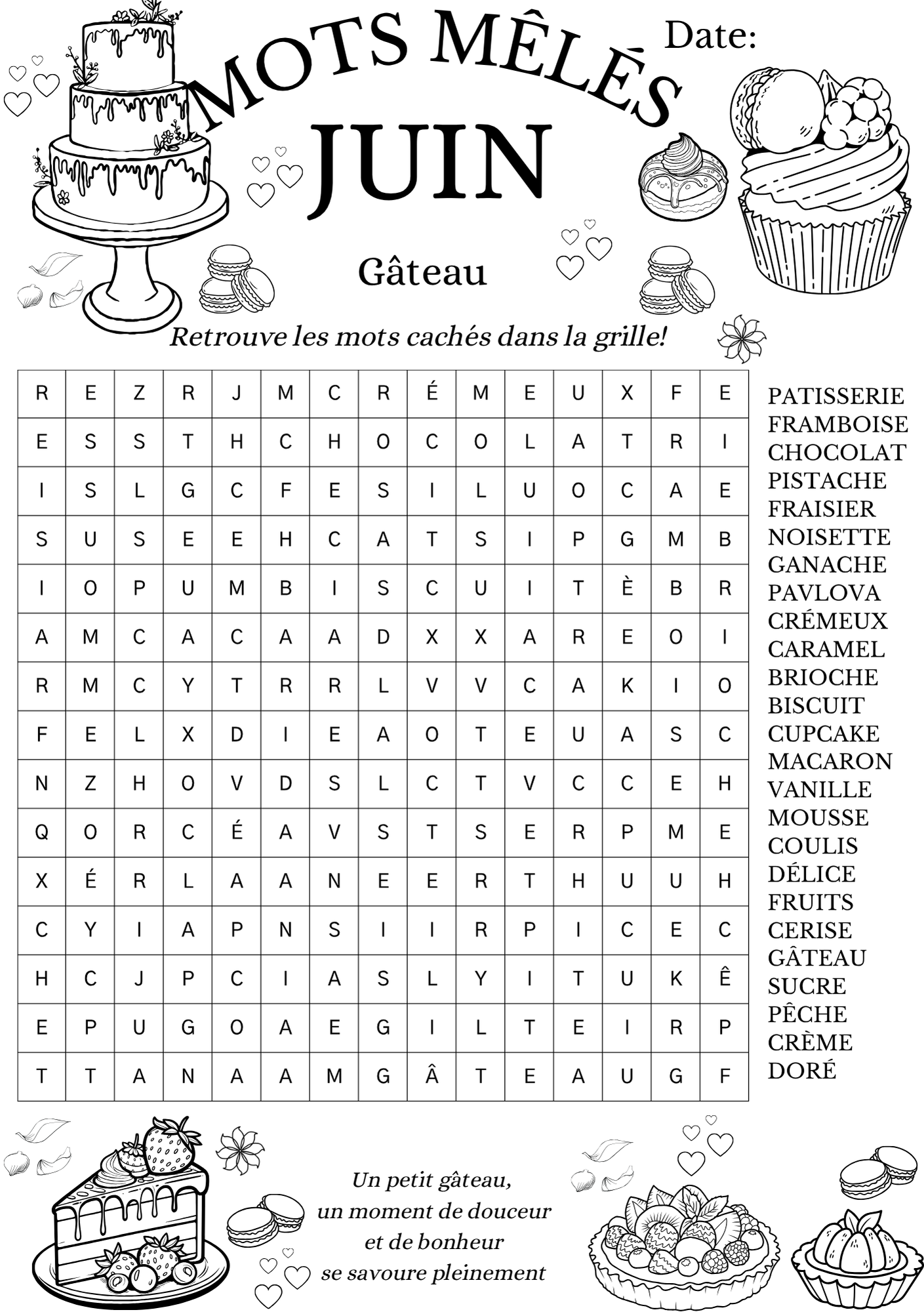 Mots Mêlés - Gâteau