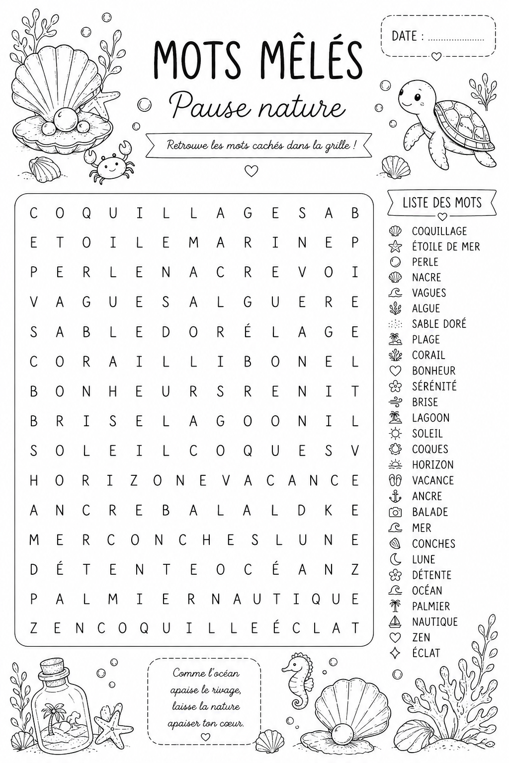 Mots Mêlés - Coquillage
