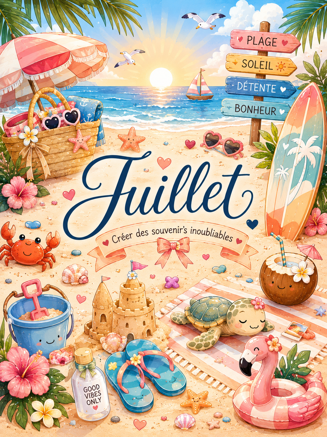 Dashboard Juillet - Thème Vacances à la plage