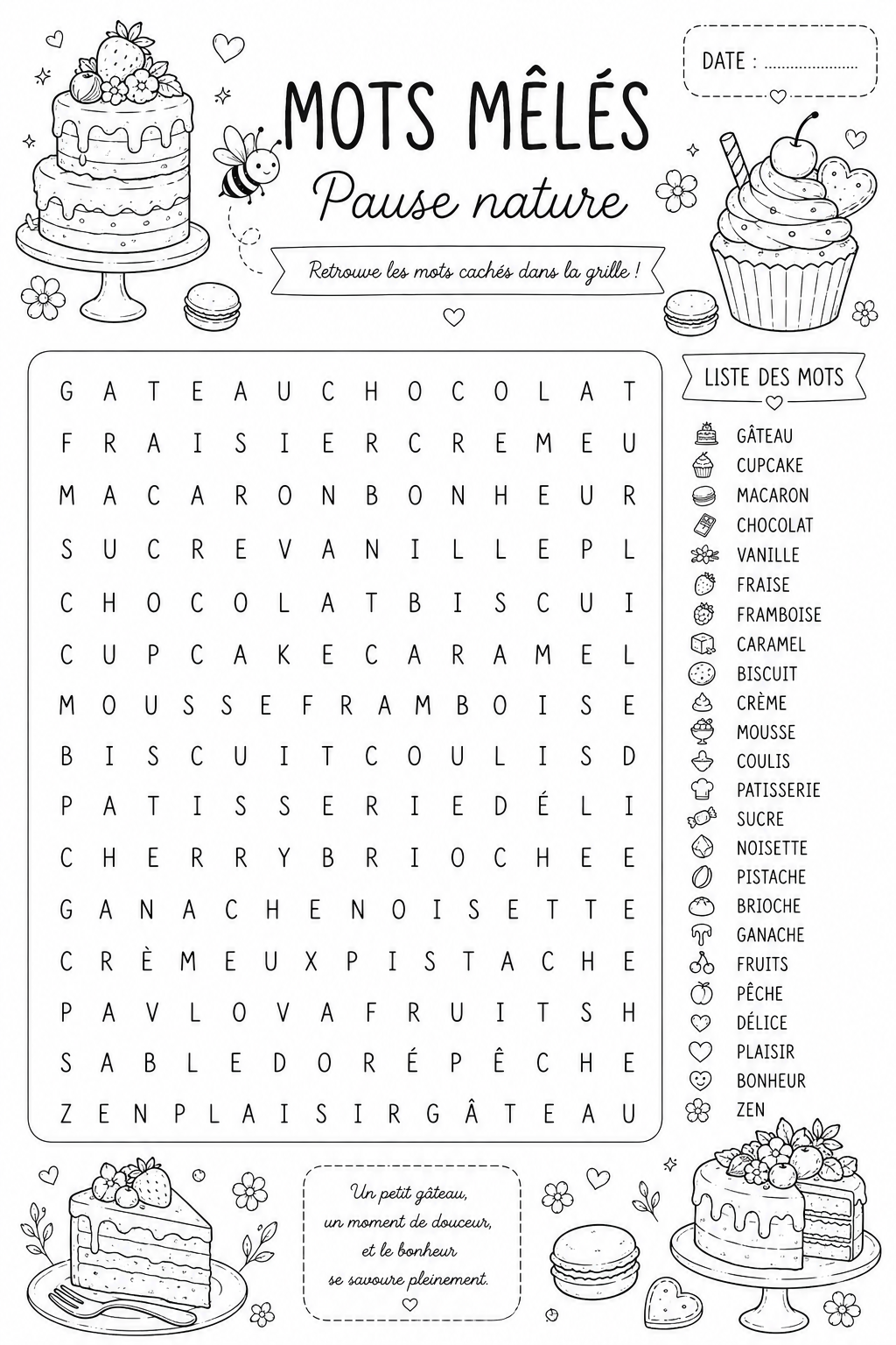Mots Mêlés - Gâteau