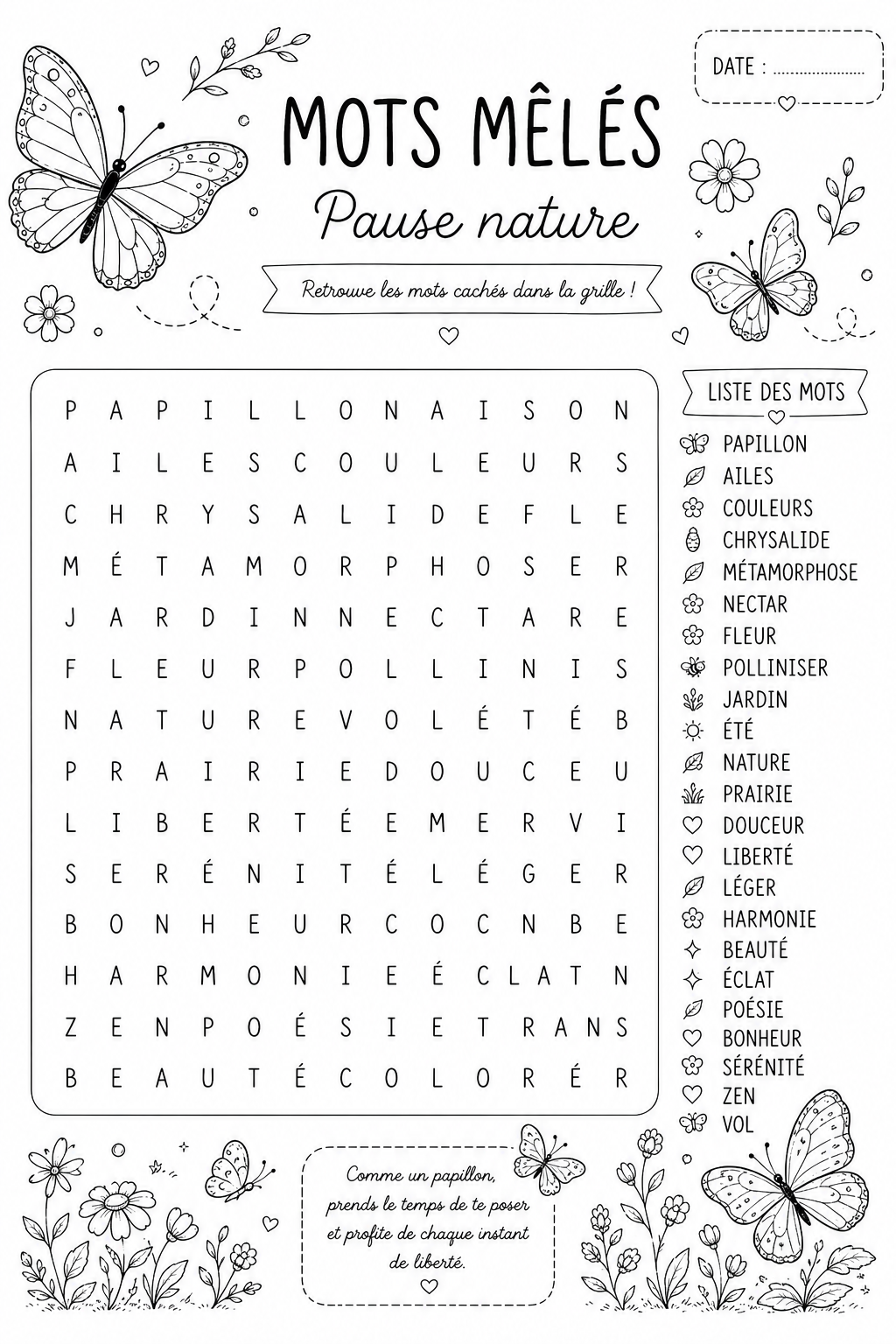 Mots Mêlés - Papillon