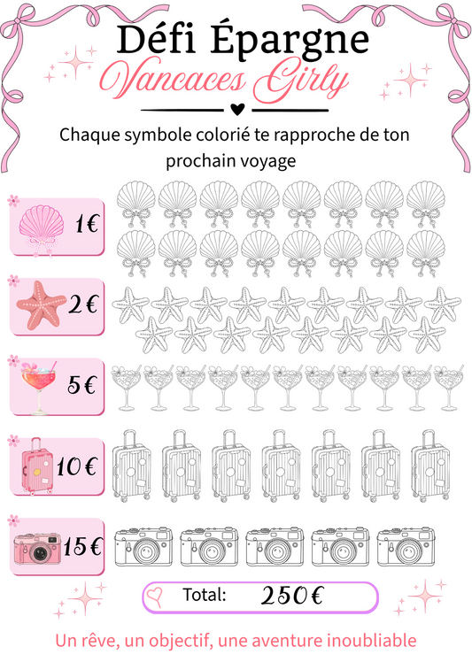 Défi d'épargnes Vacances Girly