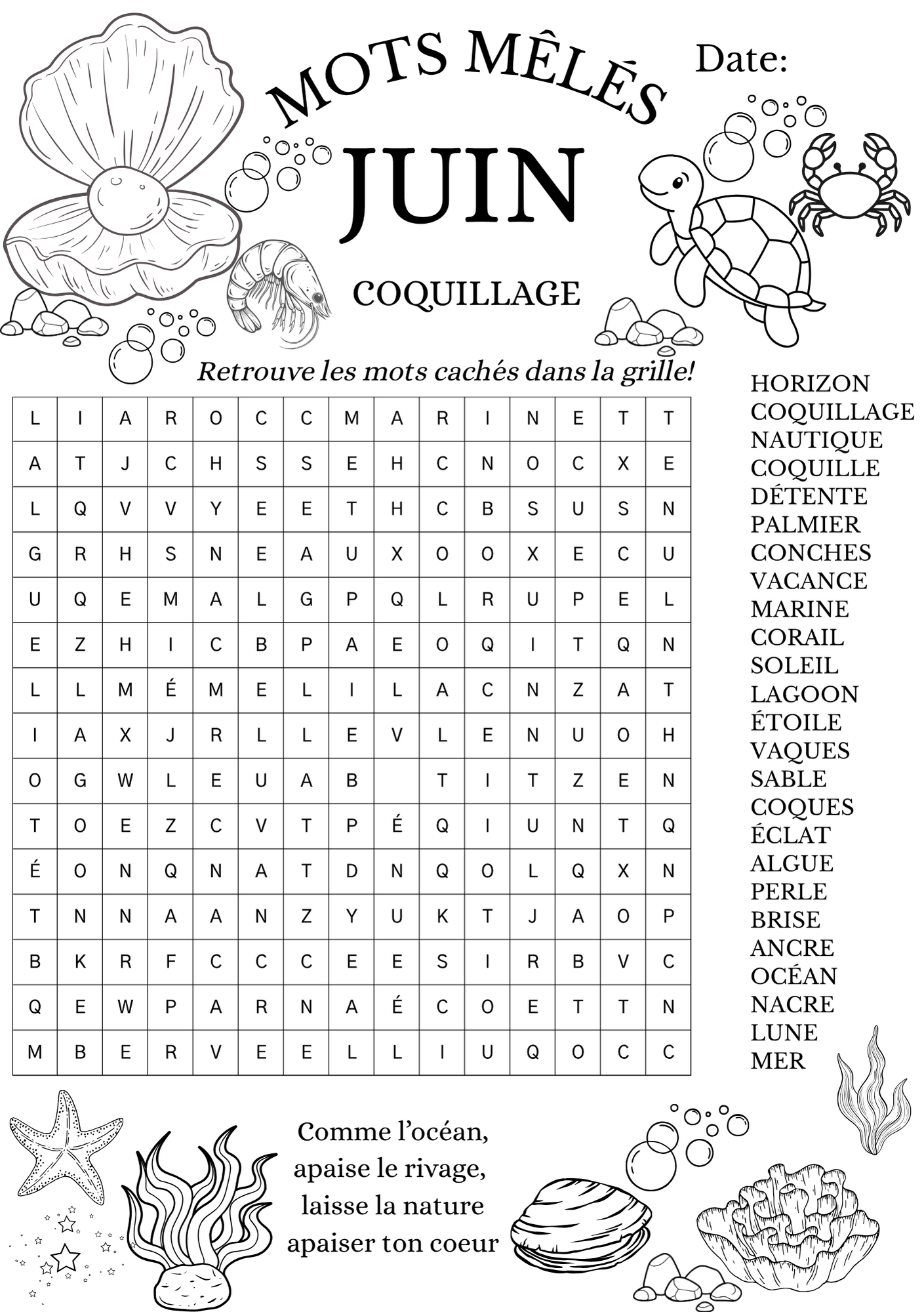 Mots Mêlés - Coquillage