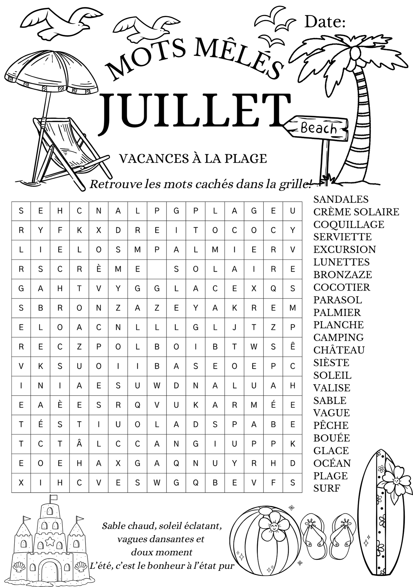 Mots Mêlés - Vacances à la plage