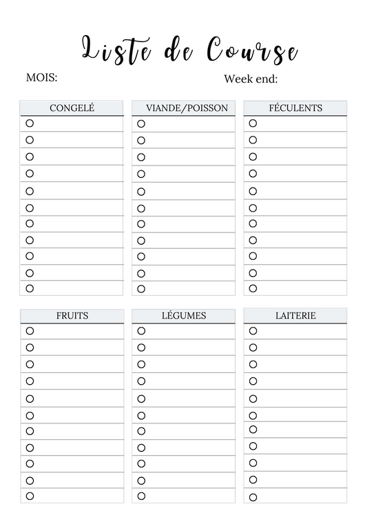 Liste de courses - 1er