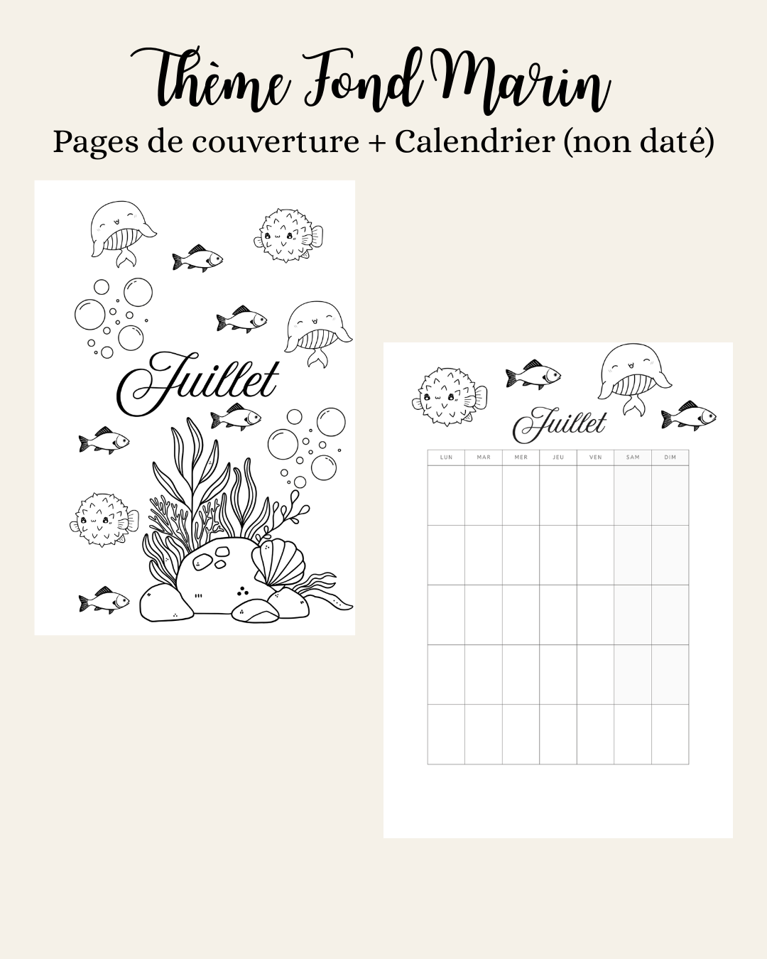 Thème Fond Marin - Couverture et calendrier (non daté)