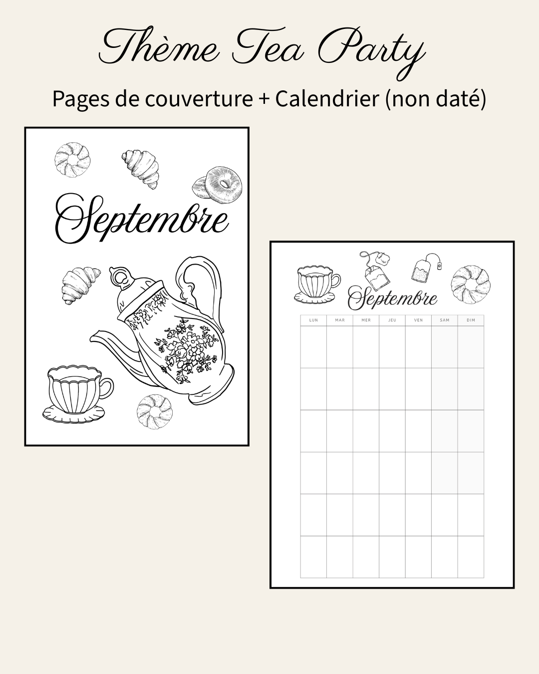 Thème Tea Party - Couverture et calendrier (non daté)