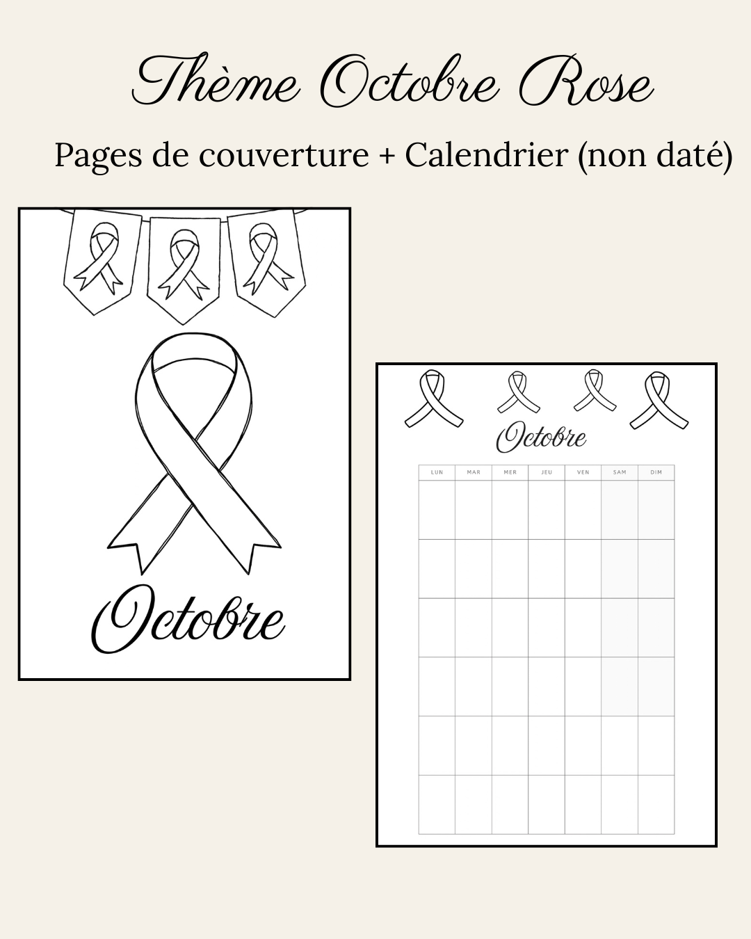 Thème Octobre Rose - Couverture et calendrier (non daté)