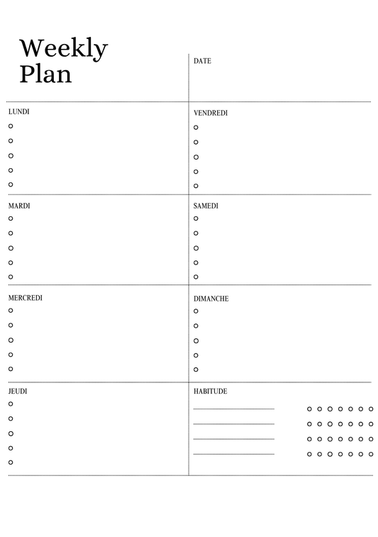 Weekly Planner - 5ème