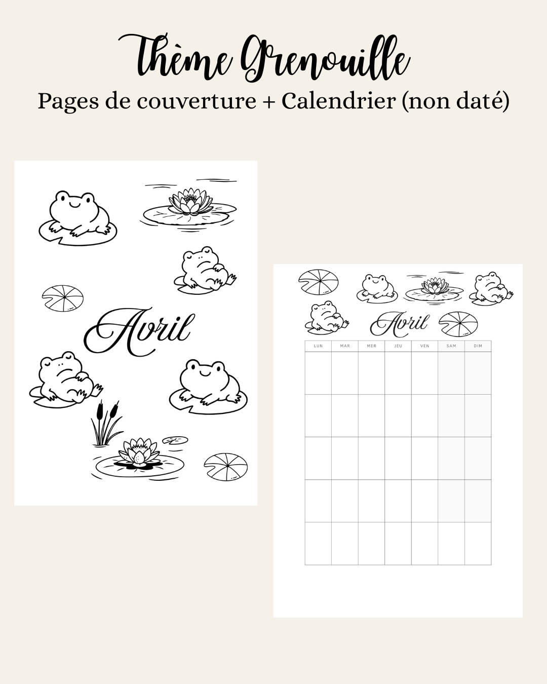 Thème Grenouille - Couverture et calendrier (non daté)