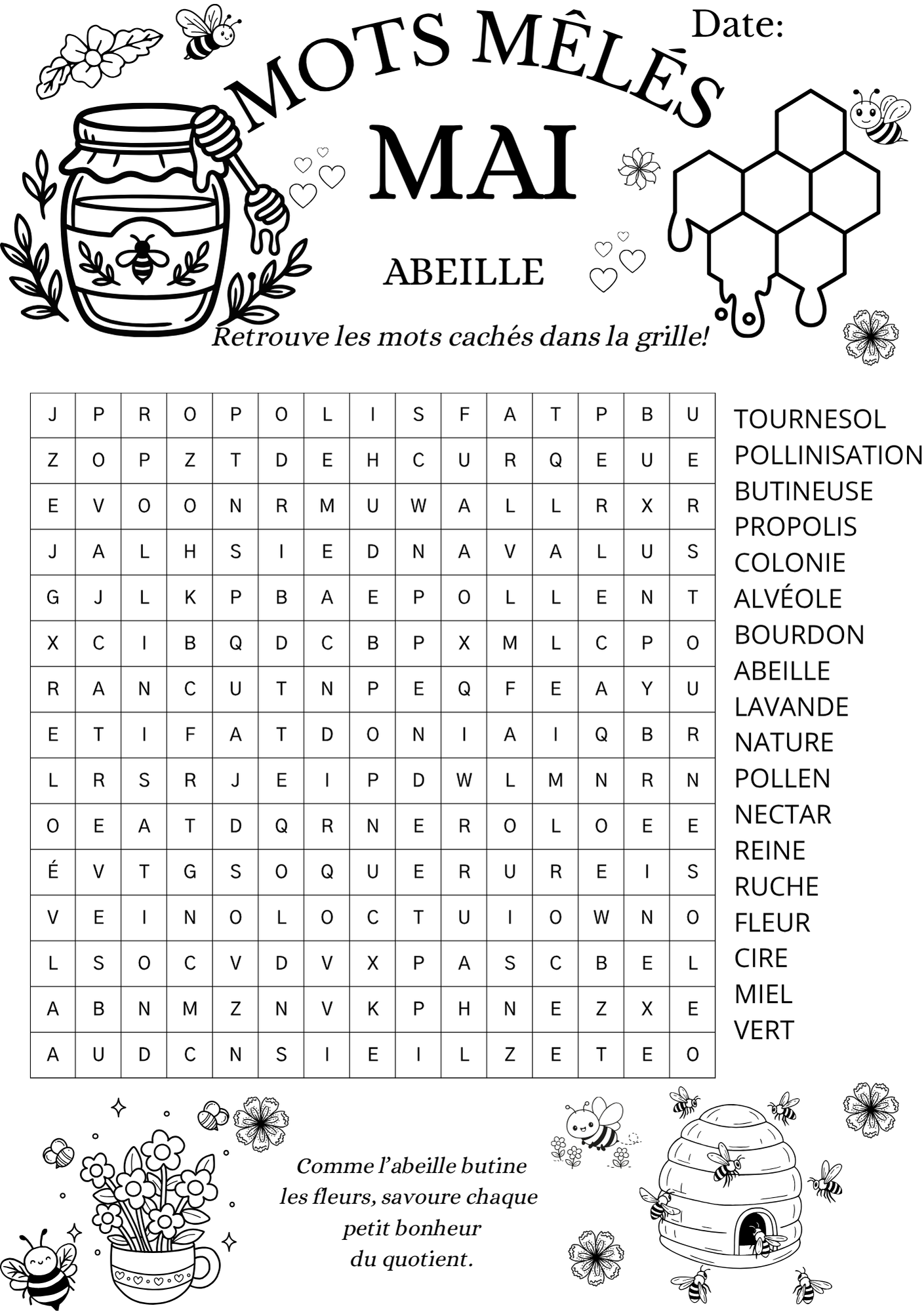 Mots Mêlés - Abeille