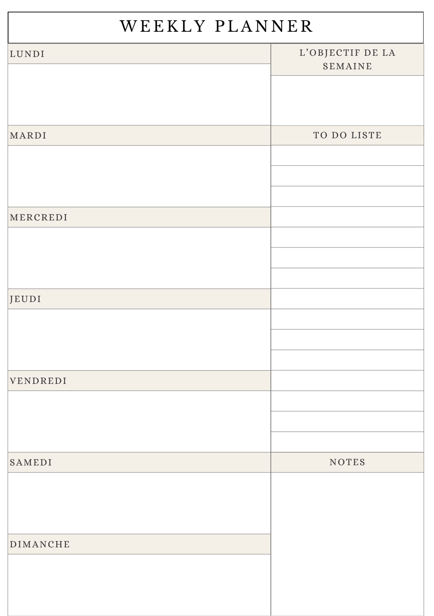Weekly Planner - 7ème