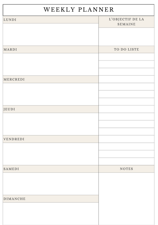 Weekly Planner - 7ème