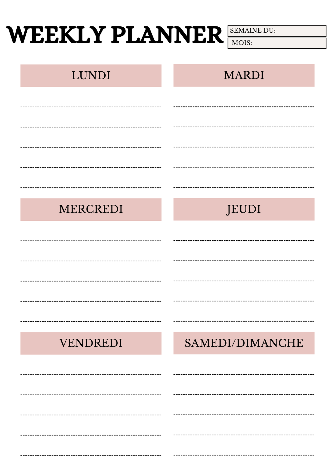Weekly Planner - 2ème