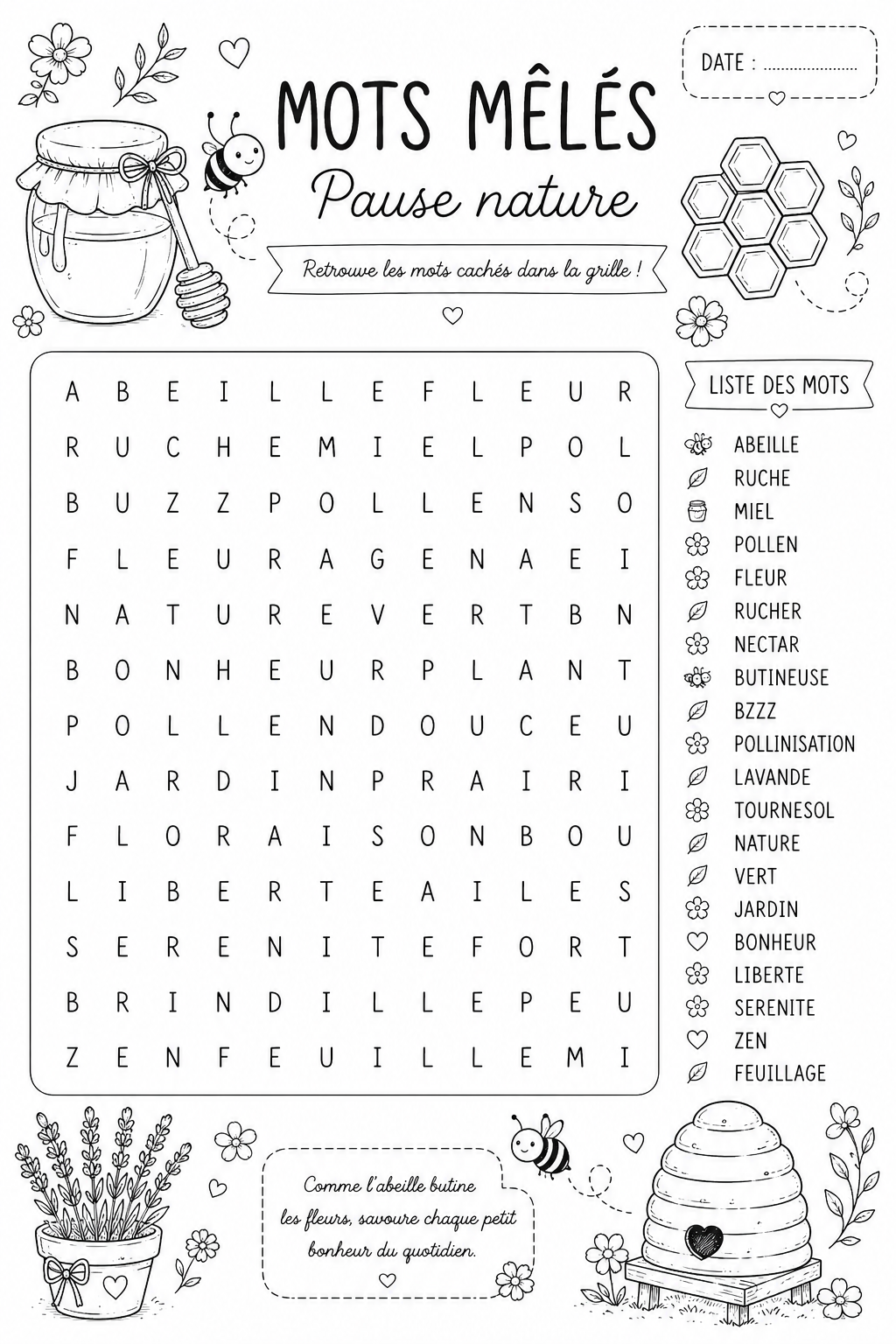 Mots Mêlés - Abeille