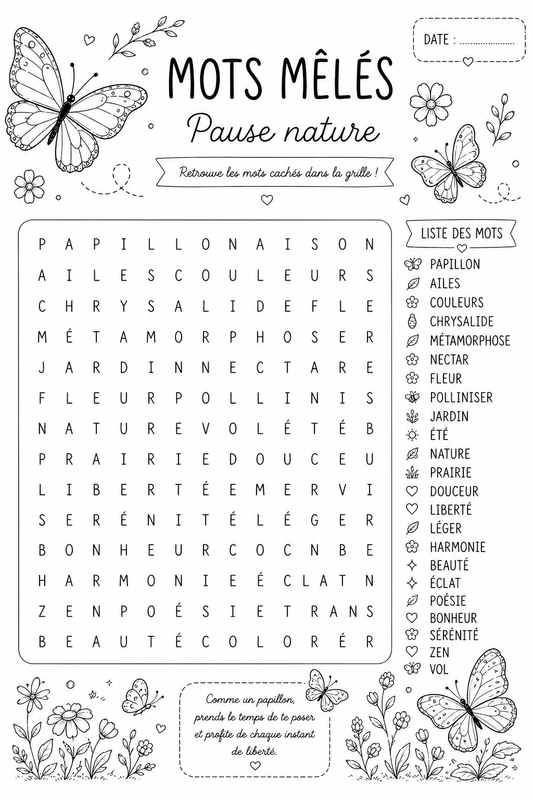 Mots Mêlés - Papillon
